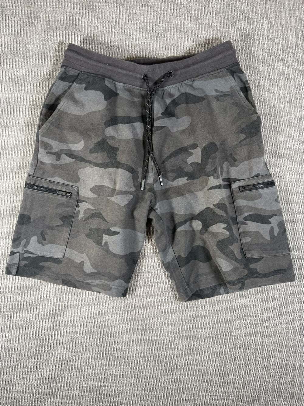 CSG Cargo Shorts Size L Gray Camo Fleece Zip Pockets